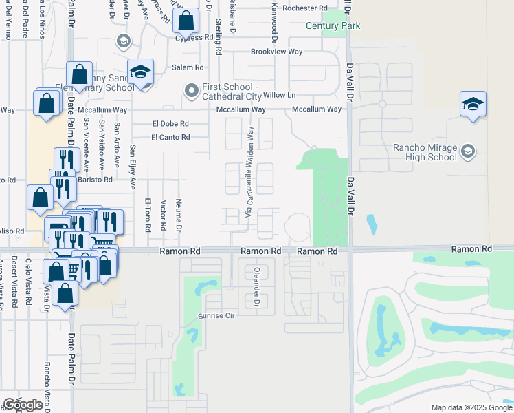 map of restaurants, bars, coffee shops, grocery stores, and more near 644 Via Firenze in Cathedral City