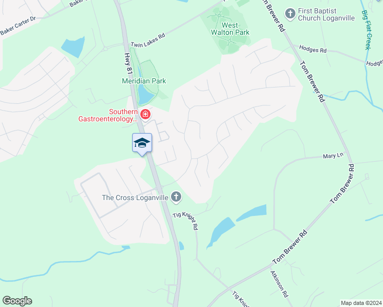 map of restaurants, bars, coffee shops, grocery stores, and more near Tara Boulevard in Loganville