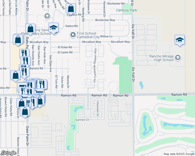 map of restaurants, bars, coffee shops, grocery stores, and more near 644 Via Firenze in Cathedral City