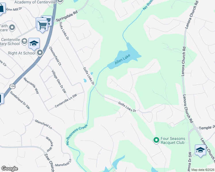 map of restaurants, bars, coffee shops, grocery stores, and more near 3134 Golfe Links Court Southwest in Snellville
