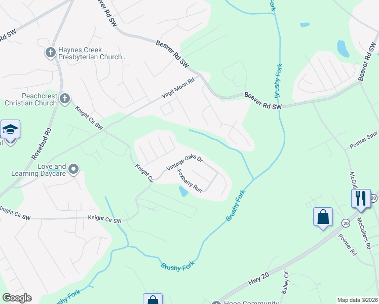 map of restaurants, bars, coffee shops, grocery stores, and more near 1502 Ewing Farm Drive in Loganville