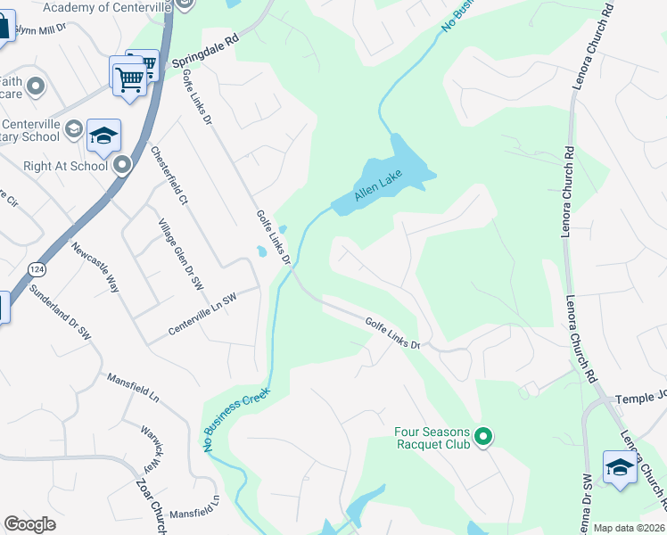 map of restaurants, bars, coffee shops, grocery stores, and more near 3134 Golfe Links Court Southwest in Snellville