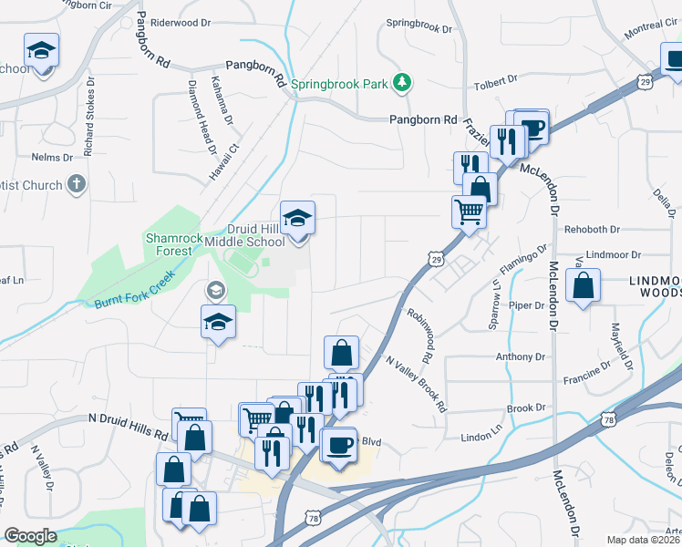 map of restaurants, bars, coffee shops, grocery stores, and more near 1326 Talcott Place in Decatur