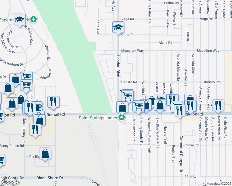 map of restaurants, bars, coffee shops, grocery stores, and more near 31550 Calle Agate in Cathedral City