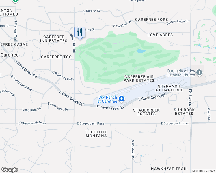 map of restaurants, bars, coffee shops, grocery stores, and more near 36601 Mule Train Road in Carefree