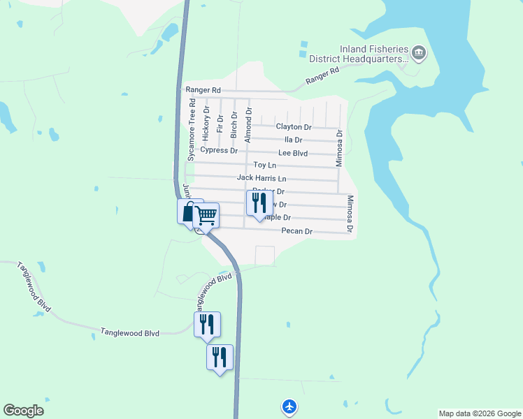 map of restaurants, bars, coffee shops, grocery stores, and more near 240 Parker Drive in Pottsboro