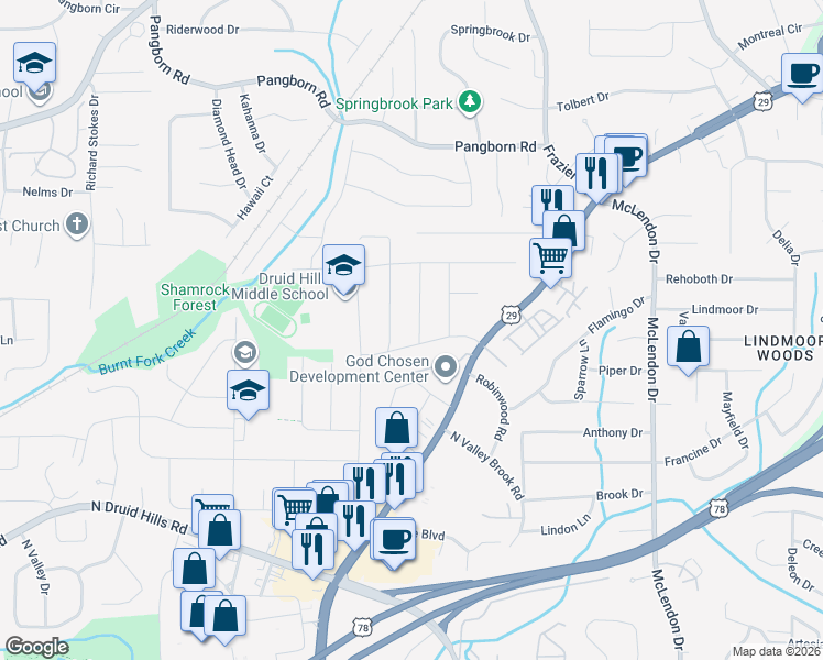 map of restaurants, bars, coffee shops, grocery stores, and more near 1326 Talcott Place in Decatur