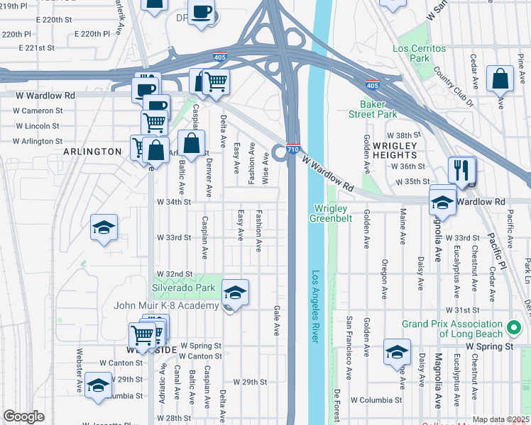 map of restaurants, bars, coffee shops, grocery stores, and more near in Carson