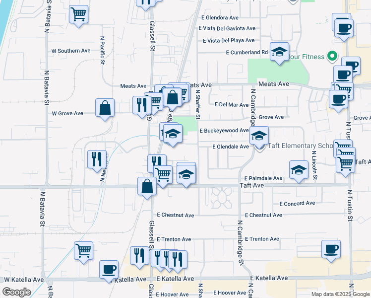 map of restaurants, bars, coffee shops, grocery stores, and more near 320 East Blueridge Avenue in Orange