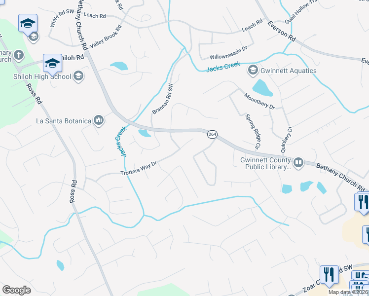 map of restaurants, bars, coffee shops, grocery stores, and more near 4112 Trotters Way Drive in Snellville