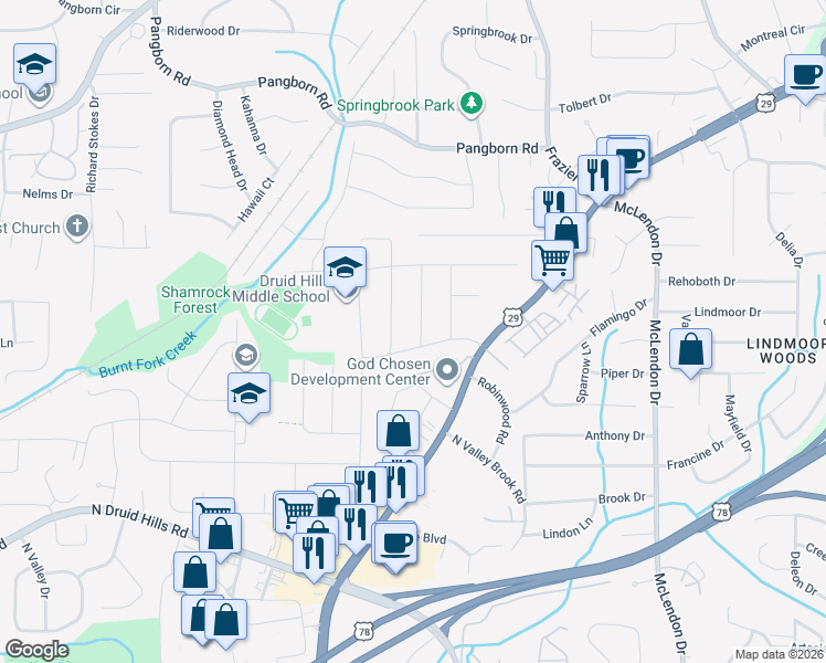 map of restaurants, bars, coffee shops, grocery stores, and more near 1326 Talcott Place in Decatur