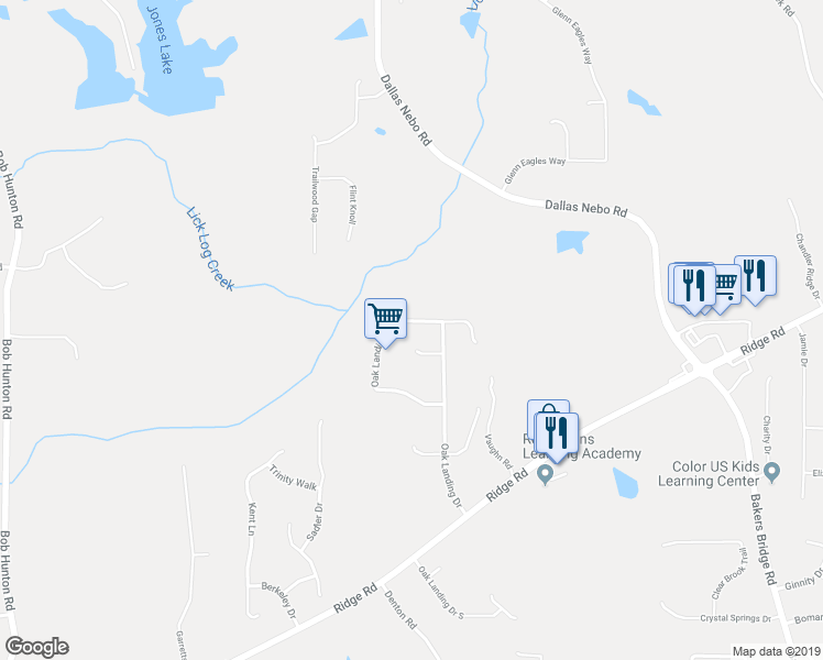 map of restaurants, bars, coffee shops, grocery stores, and more near 380 Oak Landing Circle in Douglasville