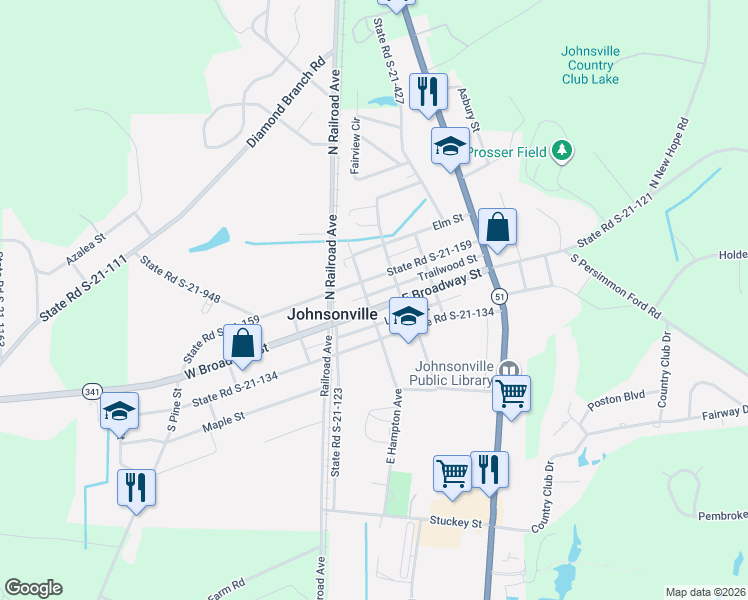 map of restaurants, bars, coffee shops, grocery stores, and more near 143 East Broadway Street in Johnsonville