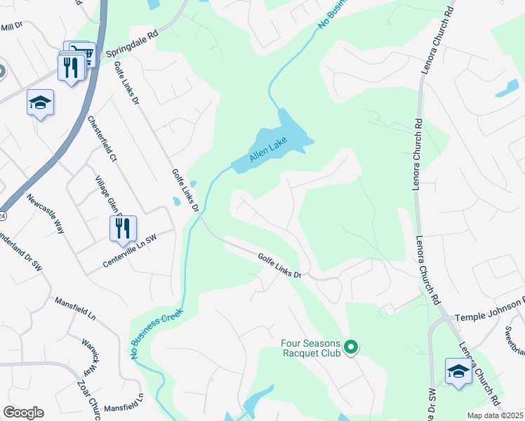 map of restaurants, bars, coffee shops, grocery stores, and more near 3855 Golfe Links Drive in Snellville