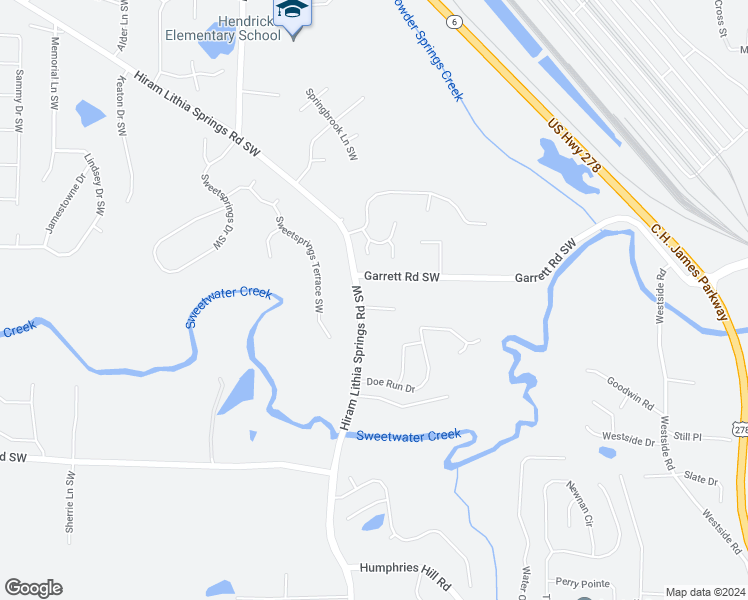 map of restaurants, bars, coffee shops, grocery stores, and more near 4011 Hiram Court in Powder Springs