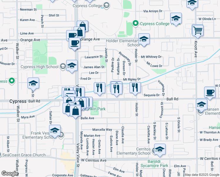 map of restaurants, bars, coffee shops, grocery stores, and more near 6228 Mount Ripley Drive in Cypress