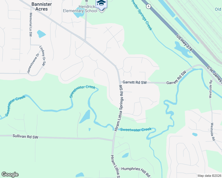map of restaurants, bars, coffee shops, grocery stores, and more near 4082 Sweetsprings Terrace Southwest in Powder Springs