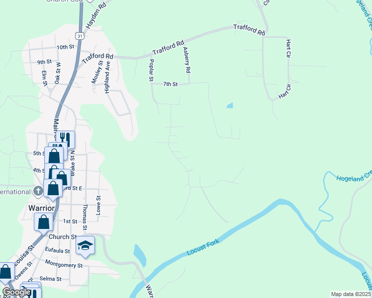 map of restaurants, bars, coffee shops, grocery stores, and more near 411 Maple Avenue in Warrior