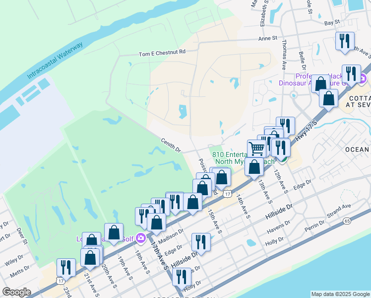 map of restaurants, bars, coffee shops, grocery stores, and more near 1101 Possum Trot Road in North Myrtle Beach