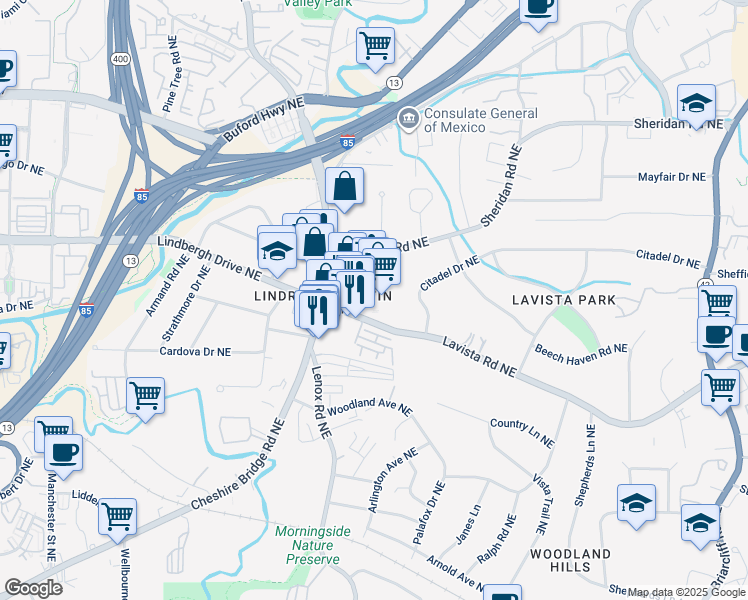 map of restaurants, bars, coffee shops, grocery stores, and more near 1170 Lavista Rd NE in Atlanta
