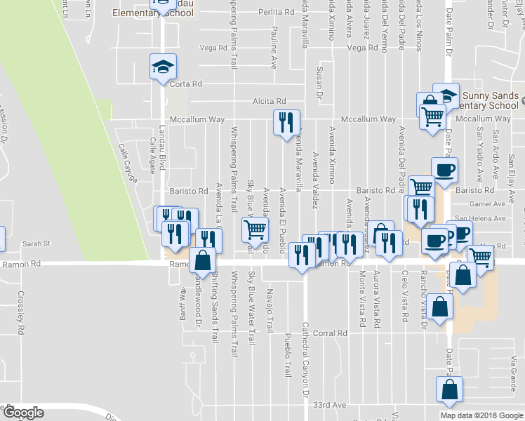 map of restaurants, bars, coffee shops, grocery stores, and more near 31605 Avenida El Mundo in Cathedral City