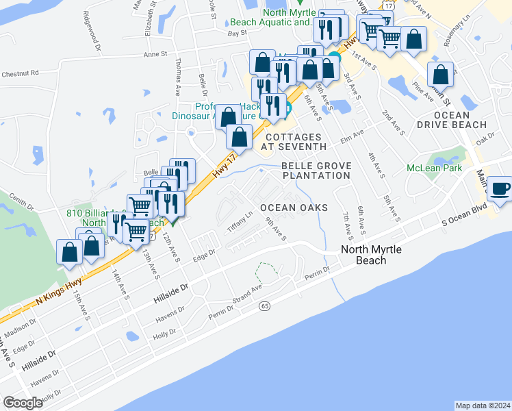 map of restaurants, bars, coffee shops, grocery stores, and more near 800 9th Avenue South in North Myrtle Beach