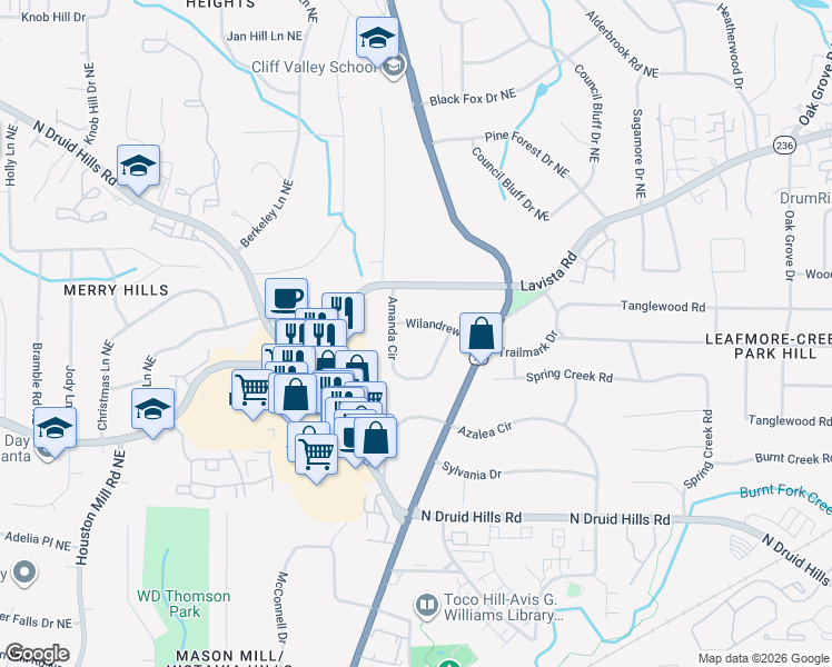 map of restaurants, bars, coffee shops, grocery stores, and more near 1997 Wilandrew Drive in Decatur