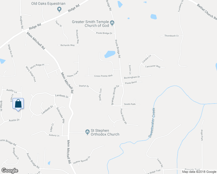 map of restaurants, bars, coffee shops, grocery stores, and more near 92 Brandon Woods Circle in Hiram