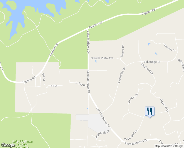 map of restaurants, bars, coffee shops, grocery stores, and more near 14011 Scenic View Road in Perris