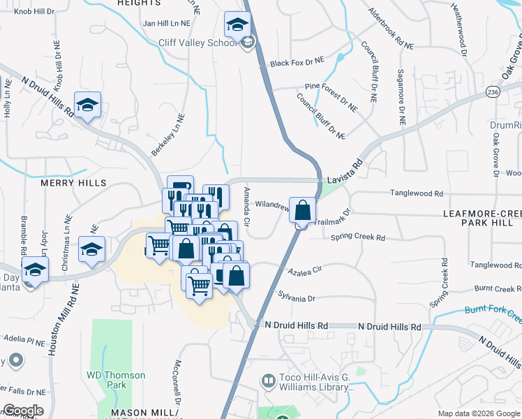 map of restaurants, bars, coffee shops, grocery stores, and more near 1997 Wilandrew Drive in Decatur