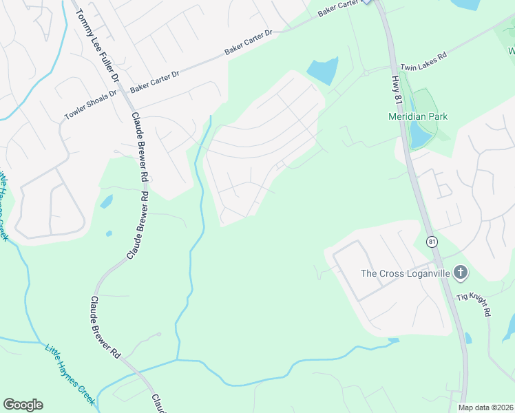 map of restaurants, bars, coffee shops, grocery stores, and more near Twin Lakes Road in Loganville