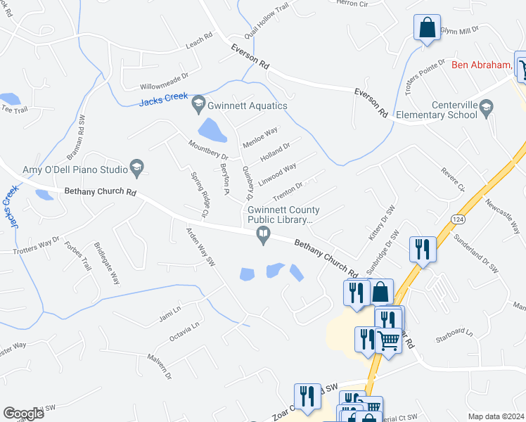 map of restaurants, bars, coffee shops, grocery stores, and more near 3858 Trenton Drive in Snellville