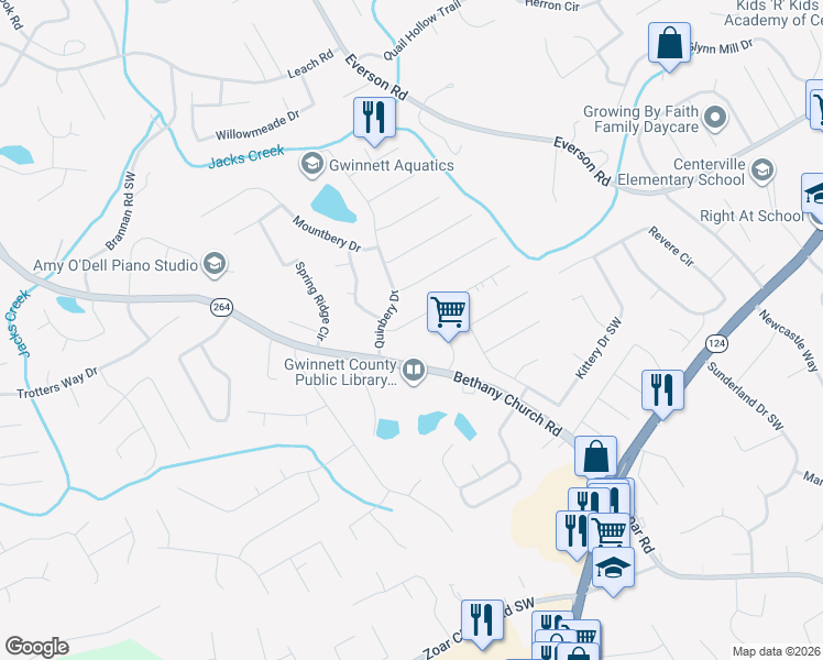 map of restaurants, bars, coffee shops, grocery stores, and more near 3858 Trenton Drive in Snellville