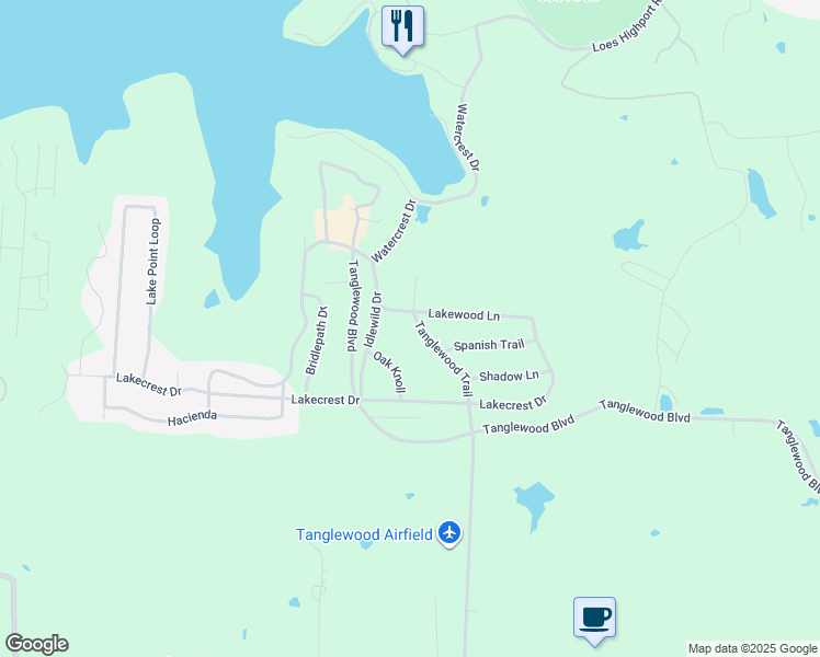 map of restaurants, bars, coffee shops, grocery stores, and more near 953 Tanglewood Trail in Pottsboro