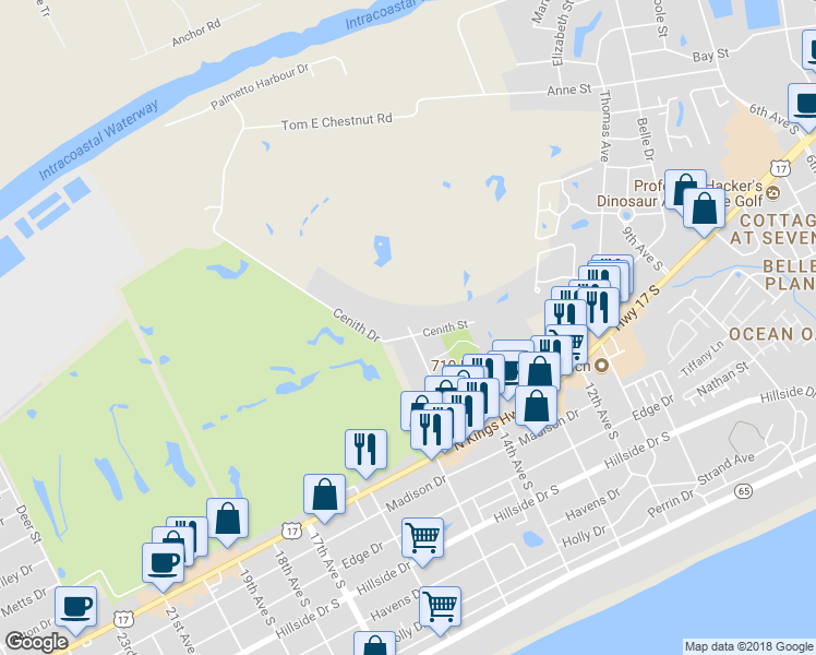 map of restaurants, bars, coffee shops, grocery stores, and more near 1099 Possum Trot Road in North Myrtle Beach
