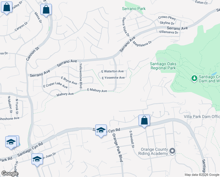 map of restaurants, bars, coffee shops, grocery stores, and more near 6438 East Joshua Tree Avenue in Orange
