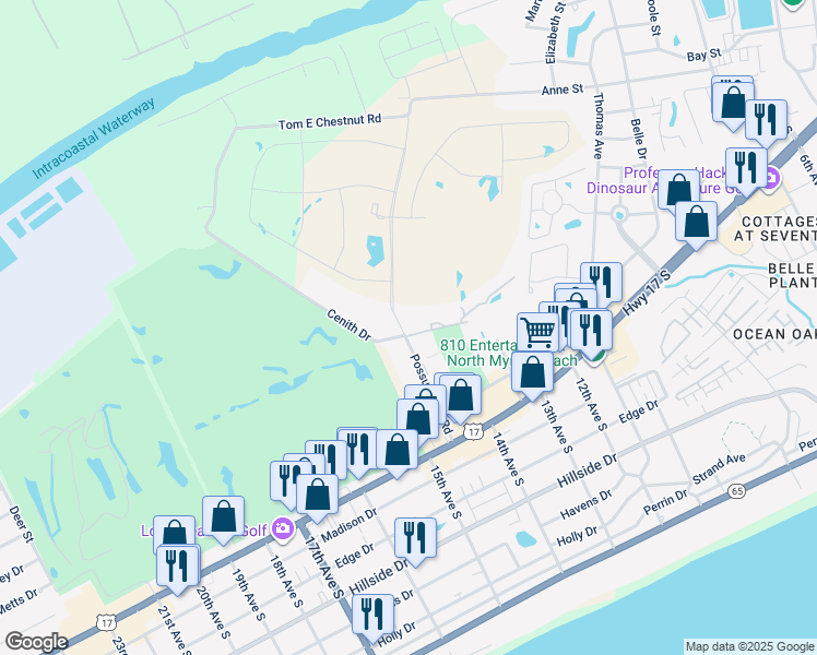 map of restaurants, bars, coffee shops, grocery stores, and more near 1010 Possum Trot Road in North Myrtle Beach