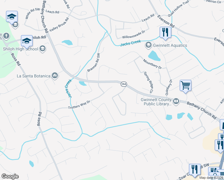 map of restaurants, bars, coffee shops, grocery stores, and more near 4092 Trotters Way Drive in Snellville