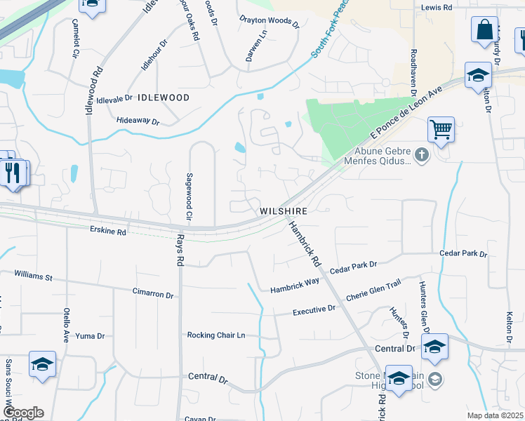 map of restaurants, bars, coffee shops, grocery stores, and more near 4312 Orchard Park Court in Stone Mountain