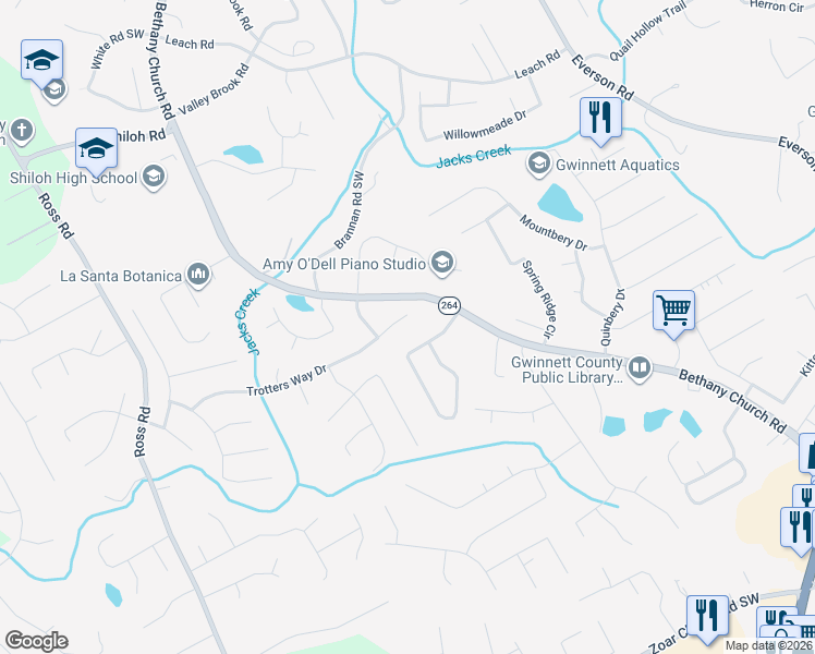 map of restaurants, bars, coffee shops, grocery stores, and more near 4092 Trotters Way Dr in Snellville