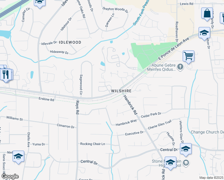map of restaurants, bars, coffee shops, grocery stores, and more near 4312 Orchard Park Court in Stone Mountain