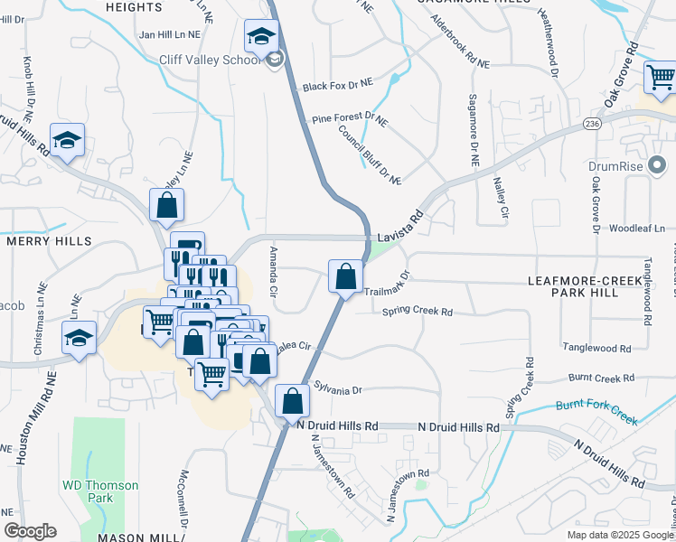 map of restaurants, bars, coffee shops, grocery stores, and more near 2044 Wilandrew Drive in Decatur
