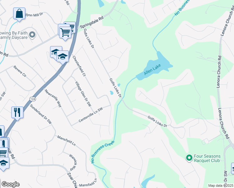 map of restaurants, bars, coffee shops, grocery stores, and more near 3350 Golfe Links Drive in Snellville
