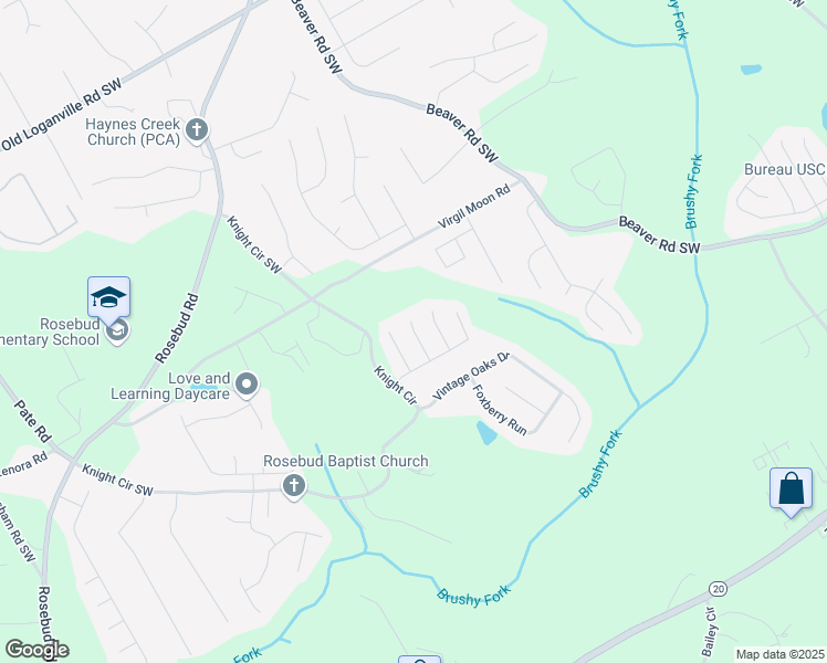 map of restaurants, bars, coffee shops, grocery stores, and more near Violet Way Court in Loganville