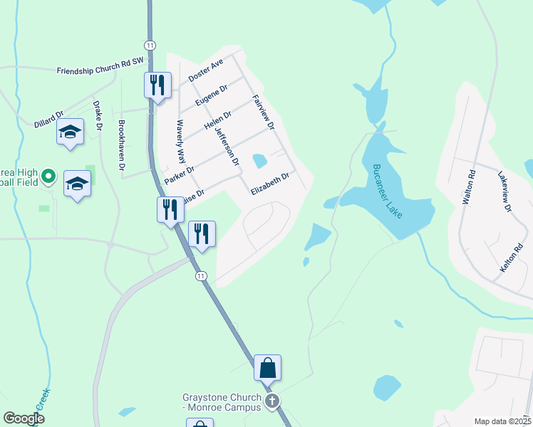 map of restaurants, bars, coffee shops, grocery stores, and more near 219 Tanglewood Lane in Monroe