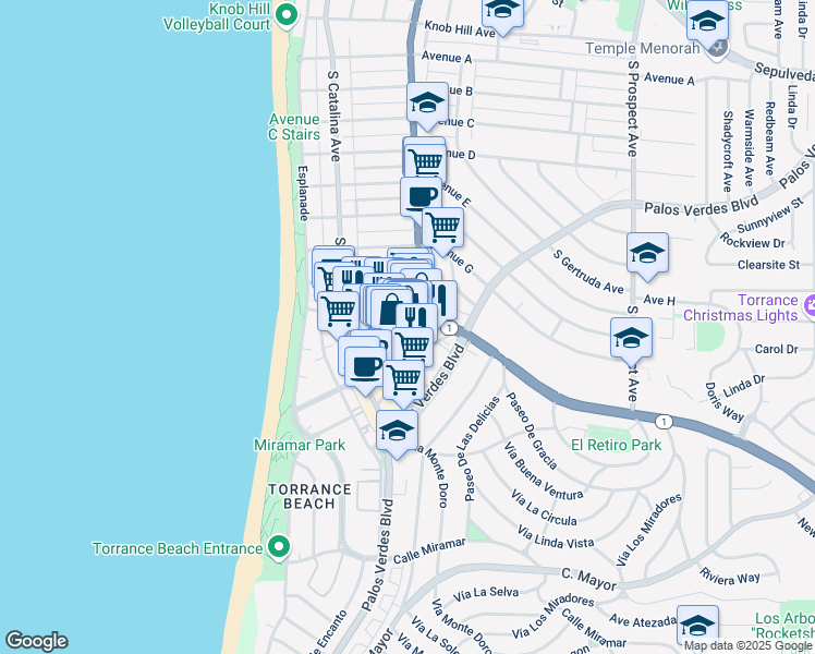 map of restaurants, bars, coffee shops, grocery stores, and more near 272 Avenue I in Redondo Beach