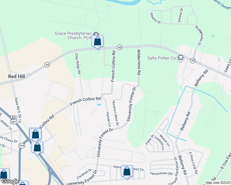 map of restaurants, bars, coffee shops, grocery stores, and more near 616 French Collins Road in Conway