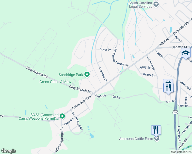 map of restaurants, bars, coffee shops, grocery stores, and more near 1508 Bramber Place in Conway