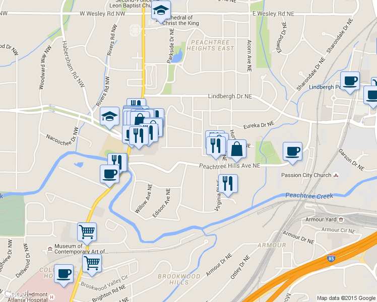 map of restaurants, bars, coffee shops, grocery stores, and more near 33 Roanoke Avenue Northeast in Atlanta
