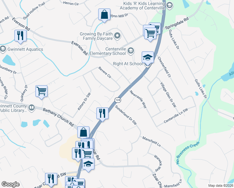 map of restaurants, bars, coffee shops, grocery stores, and more near 3550 Drum Roll Lane in Snellville